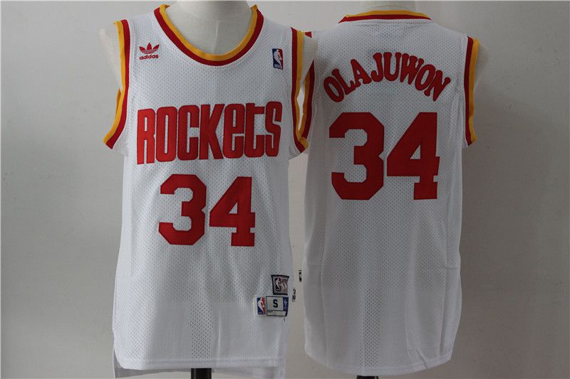 Men Houston Rockets #34 Olajuwon White Throwback NBA Jersey->denver nuggets->NBA Jersey